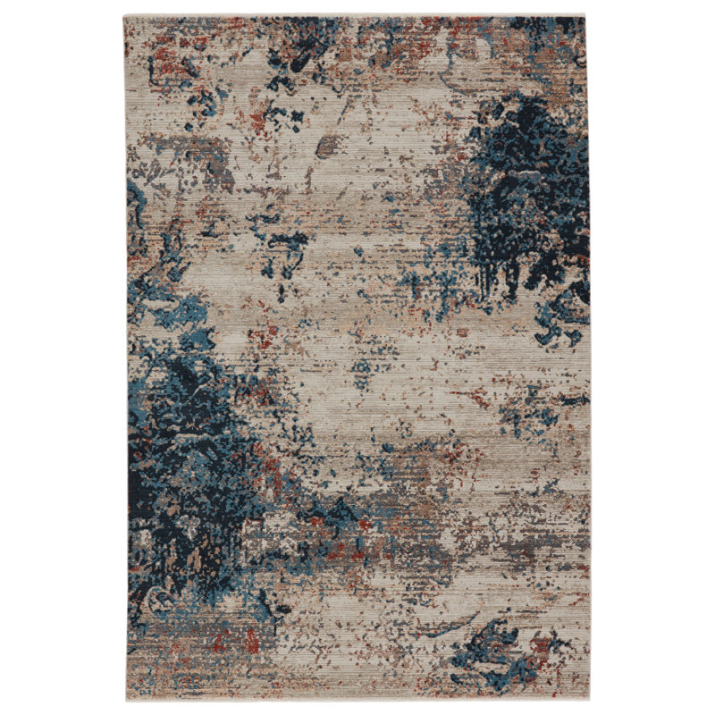 Tapis bleu abstrait fait à la main Willam, Rectangle de 5 pi 3 po x 7 pi 6 po