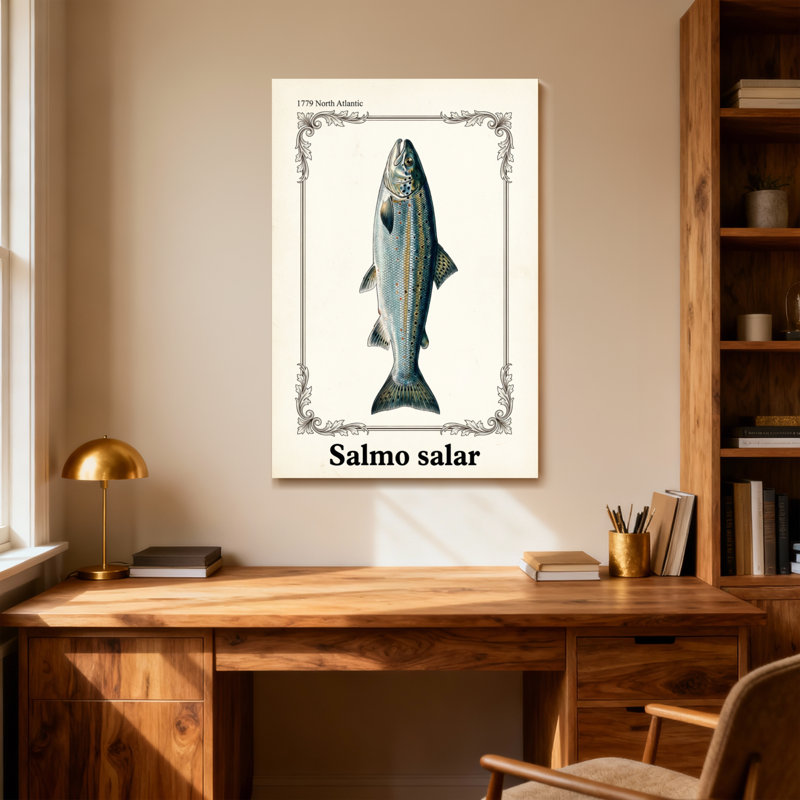 Animaux Salmo Salar avec cadre orné, H 24 po x l 16 po