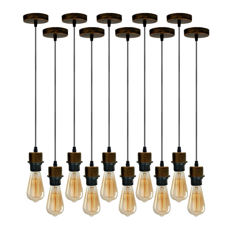 Bithlo 10x Industrial E27 single Pendant Light Holder Set – Williston Forge Adjustable Ceiling Fittings with 95cm Cable for Home or Commercial Use