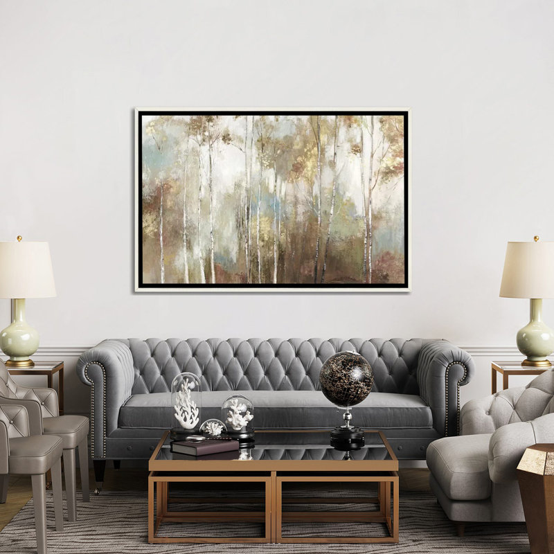 «Fine Birch III», reproduction sur toile par Allison Pearce, Encadrement blanc vieilli, H 40 po x l 60 po x P 1,5 po