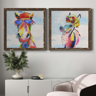 «Groovy Horse And Sky», ensemble de 2 peintures sur toile encadrées