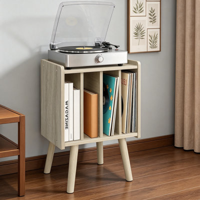 Record Player Stand Vinyl Record Storage Table with 4 Cabinet, Mid Century Modern Turntable Stand for Bedroom Living Room