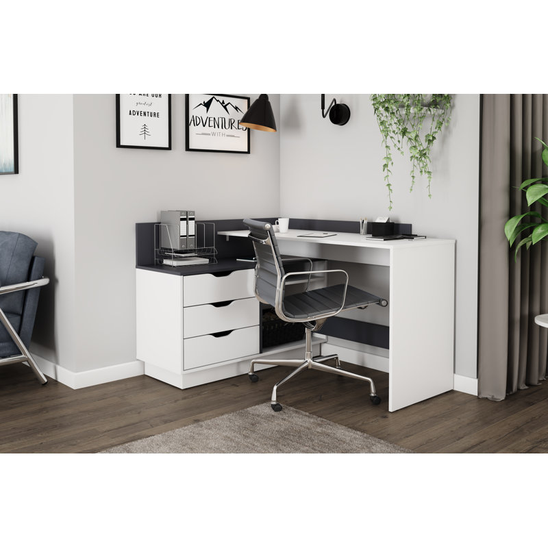 Thoman L-Shaped Writing Desk, White/Black