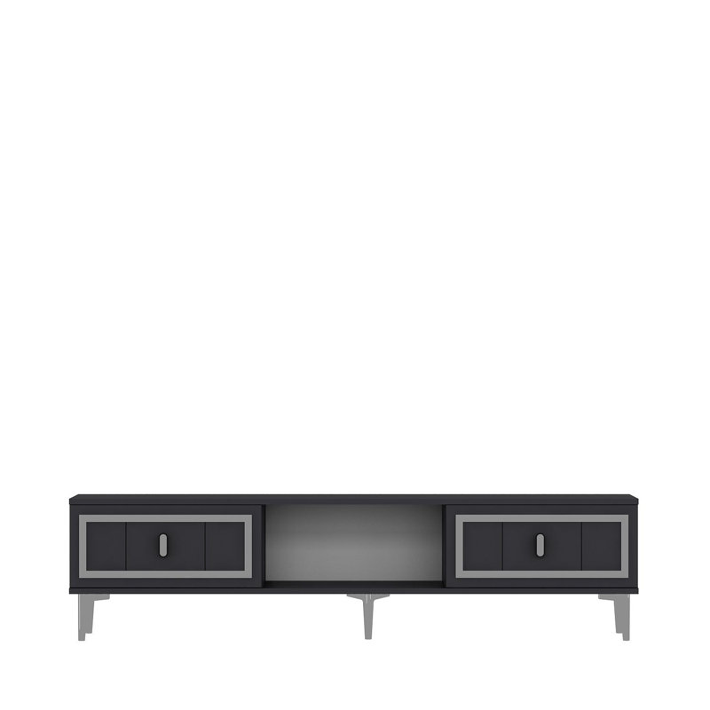 Meuble télé moderne, anthracite et argent, 59,1 po x 17,6 po x 11,6 po | 100% panneau de particules enduit de mélamine, épaisseur: 0,7 pouce | Conception murale, élégante et fonctionnelle pour les salons et les espaces de divertissement