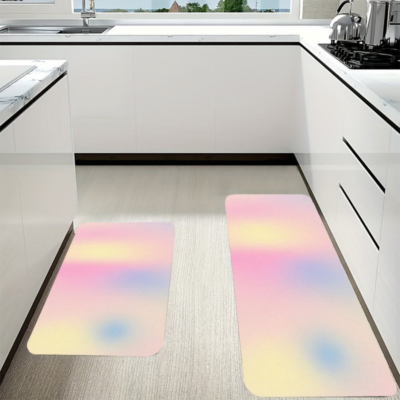 Tapis de cuisine rose et jaune dégradé, ensemble de 2 tapis pastel pour la cuisine et la chambre à coucher