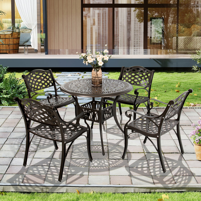 Baze Round Cast Aluminum Patio Dining Table, Black, 29.5" H x 27" W x 27" D