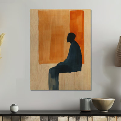 Réflexion silencieuse en position assise - Décoration murale en bois silhouette orange