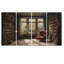 Ensemble de livres sur toile brun et beige rétro avec bibliothèque I-1442415934