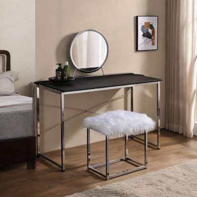 Modern Writing Desk with X-Shape Chrome Legs, Matte Black Rectangle Top, 47-Inch Wide, 70-lb Capacity