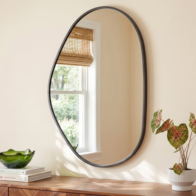 Nils Metal Flat Wall Mirror, Antique Brass