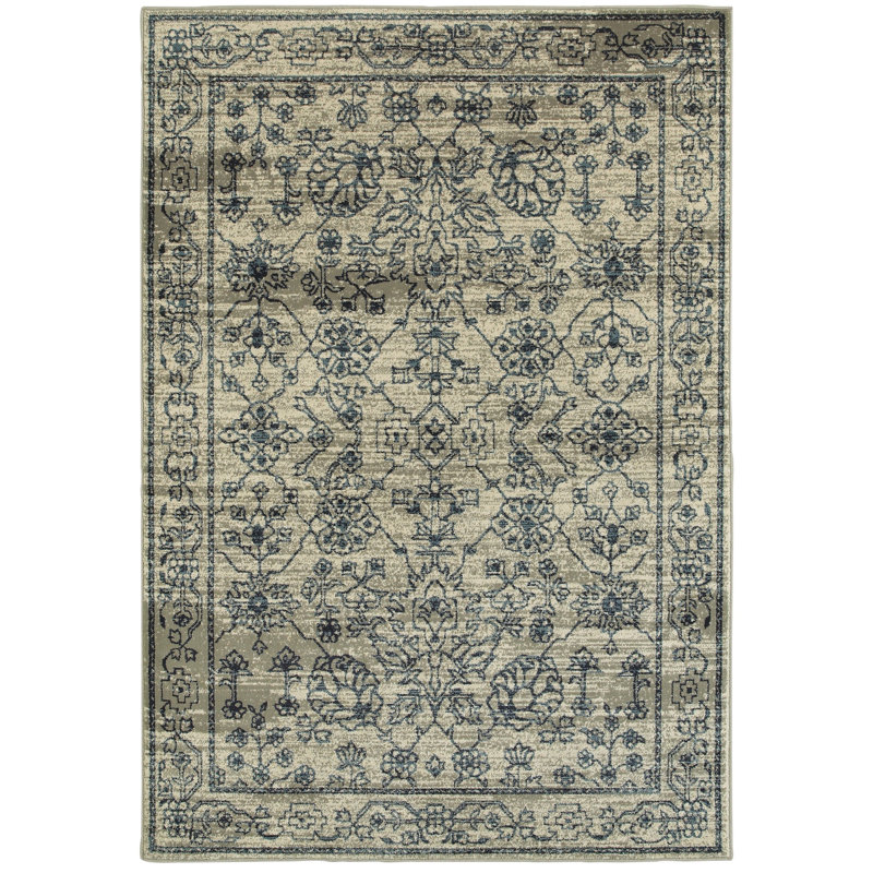 Tapis oriental beige / bleu marine Lytham, Rectangle 9 pi 10 po x 12 pi 10 po