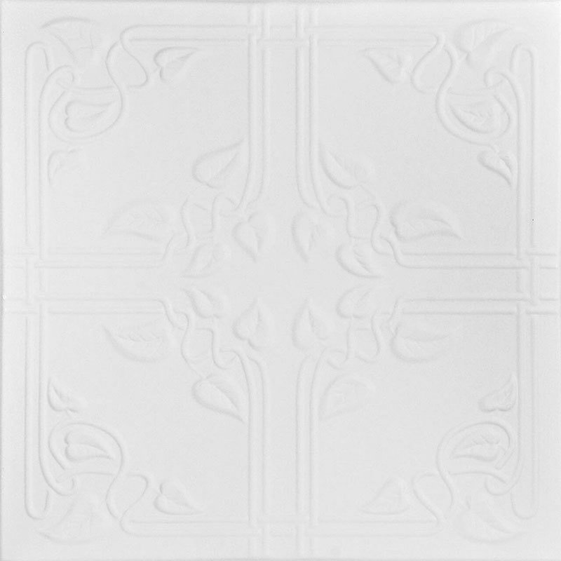 Tuile de plafond en polystyrène collé 1,6 pi x 1,6 pi Ivy Leaves, Blanc uni (non peint)