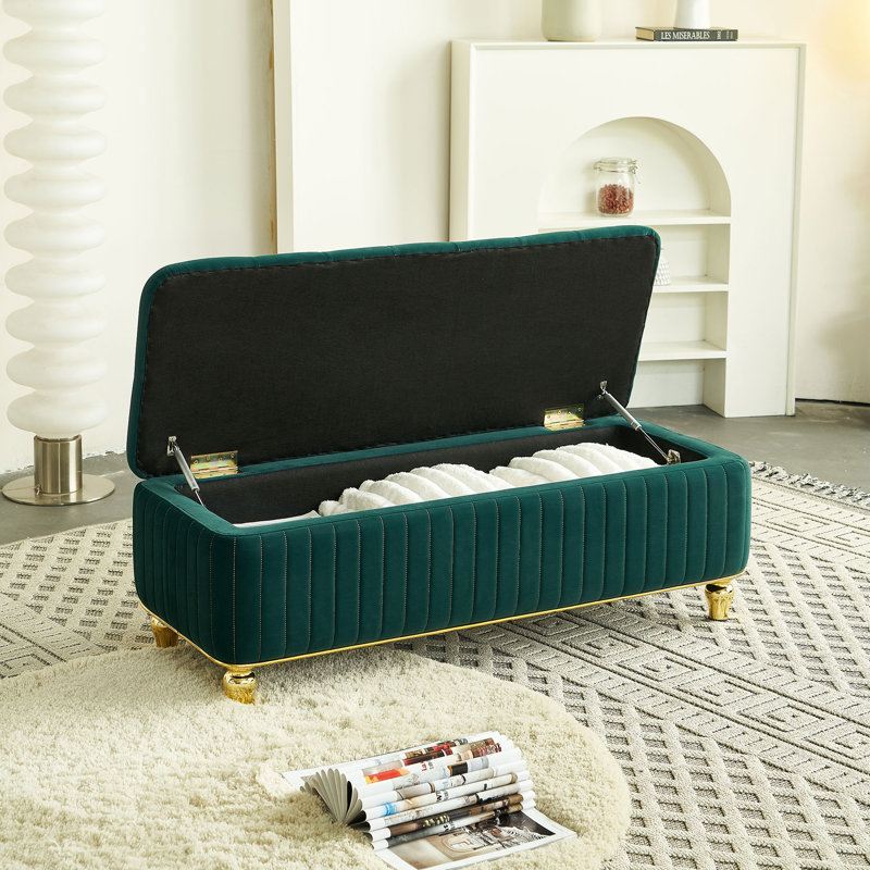 Upholstered Storage  Bench, Green