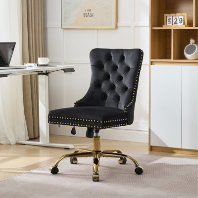 Chaise de bureau A&A Furniture, chaise de bureau moderne rembourrée en velours capitonnée avec base en métal, chaise de bureau pivotante réglable