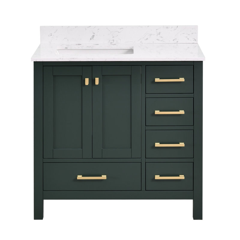 Render 36 In. W X 22 In. D Single Bathroom Vanity With Engineered Top, Green