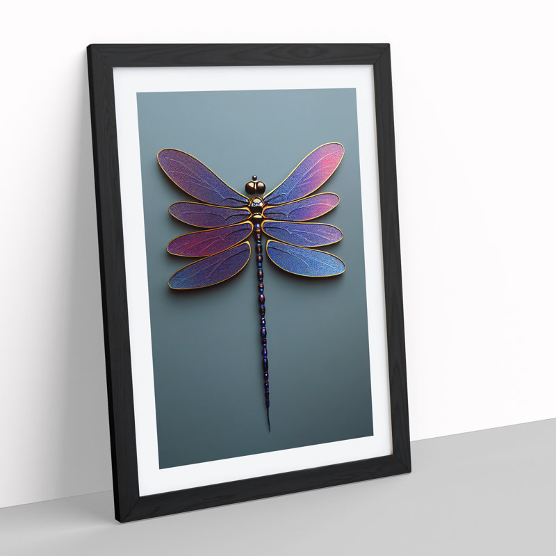 Precious Dragonfly - Wall Art, Black Framed, 48cm H x 36cm W, White
