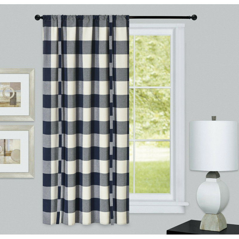 Erwyn Cotton Blend Room Darkening Curtains / Drapes Single Panel, Navy Blue