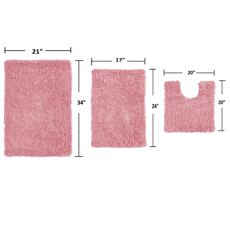 Hazeltine Multiple 100% Cotton Piece Bath Rug Set (Set of 3), Pink