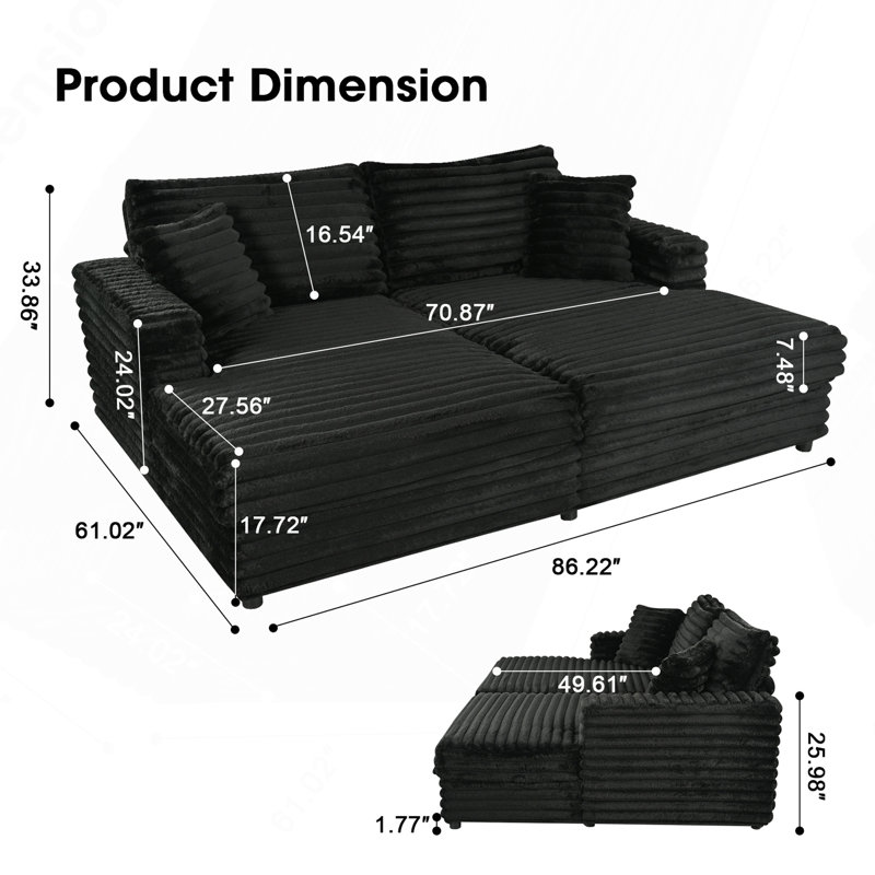 Chaise longue surdimensionnée 86,22 pouces, Noir
