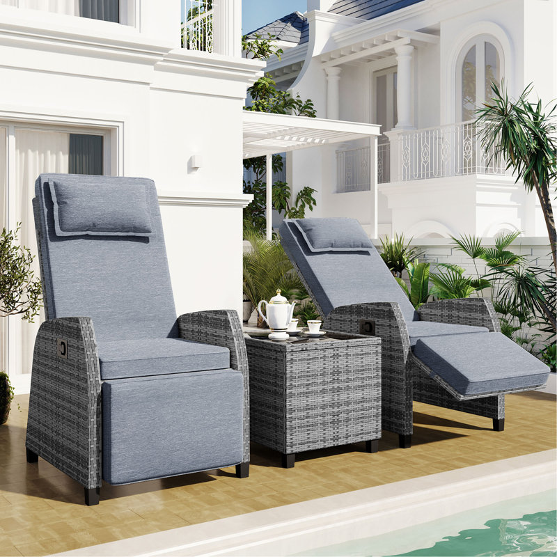 Outdoor Rattan Two-Person Combination With Coffee Table, Adjustable, Suitable For Courtyard, Swimming Pool, Balcony