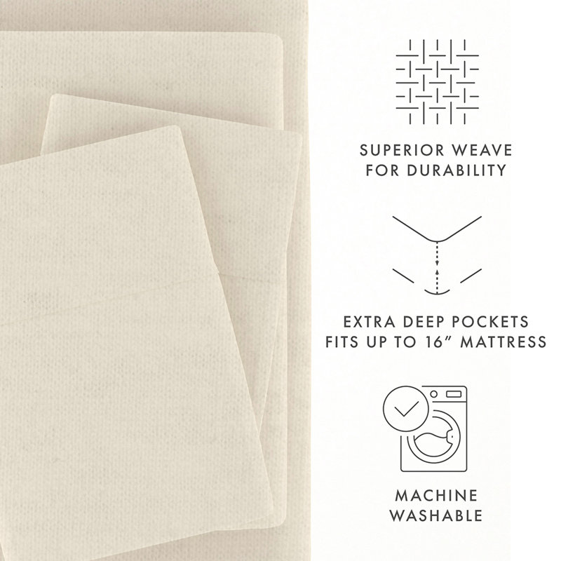 Sheet Set 100% Cotton Solid Flannel Super Soft Bedding, Ivory, Full Sheet Set with 2 Pillowcases