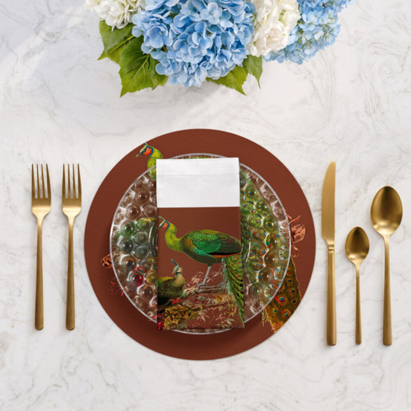 Serviettes de table en satin de coton Family Pheasants, Rouille