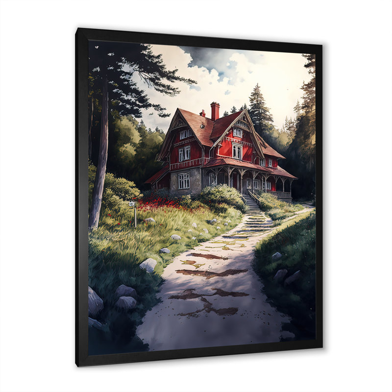 Charmant chalet rouge II - reproduction sur toile, H 32 po x l 16 po x P 1 po, Toile encadrée noire à coins fermés