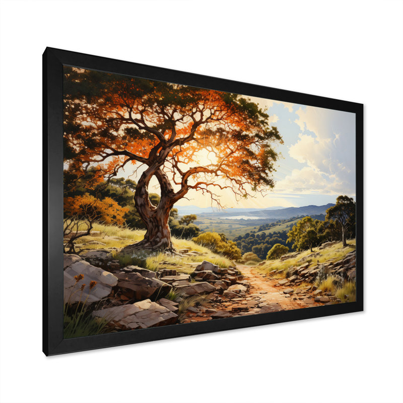 Red Oak Tree Golden Hour - Floral Canvas Wall Art, H 12 po x l 20 po x P 1 po, Cadre simple noir