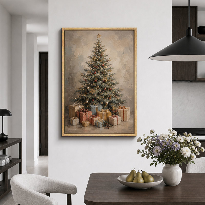 Œuvre d'art de Noël rétro, photos de salon, impression sur toile encadrée, H 24 po x l 16 po x P 1,5 po, Cadre naturel