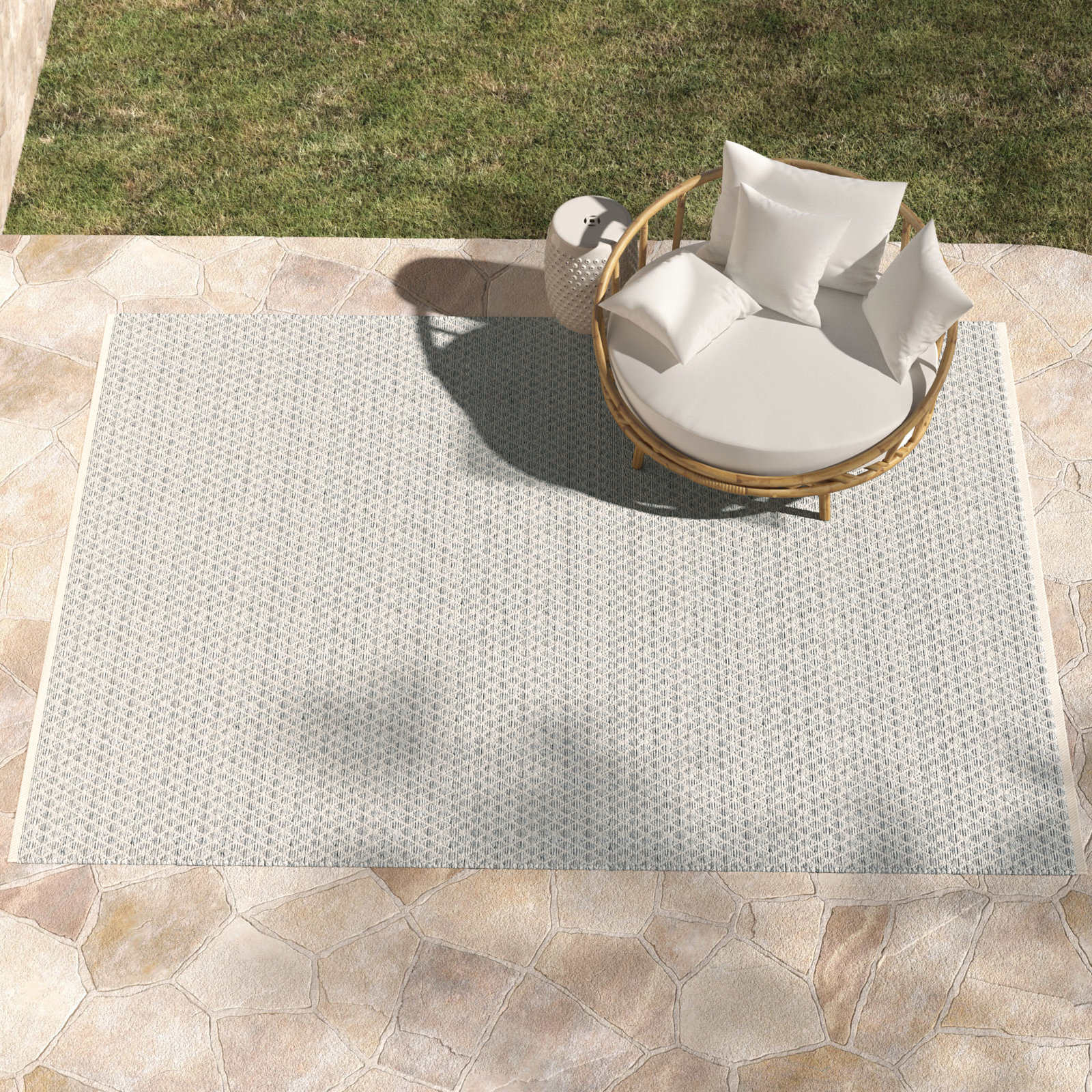 Hinton Gray Hand-Woven Outdoor Geometric Rug, Rectangle 12' x 15'