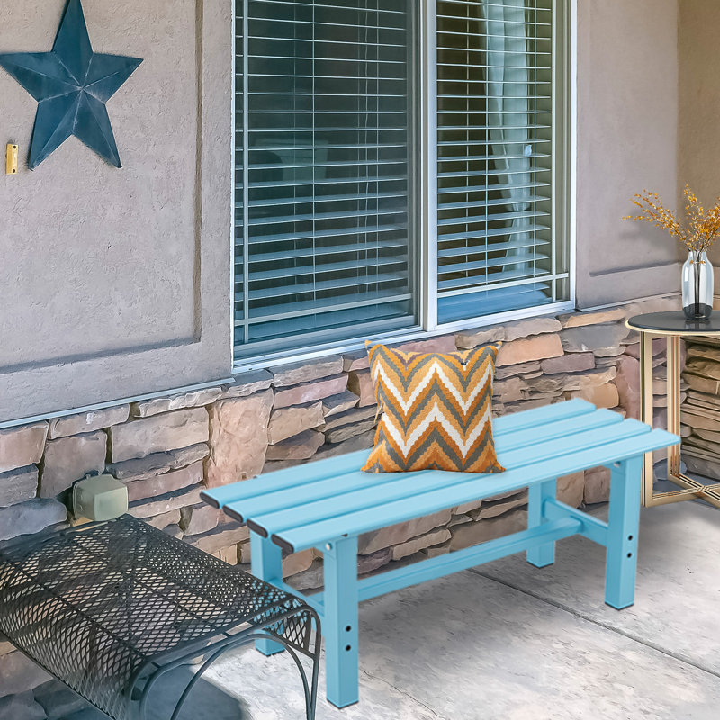 Banc de patio extérieur en aluminium Filancia, Bleu, H 15 po x l 35 po x P 14 po