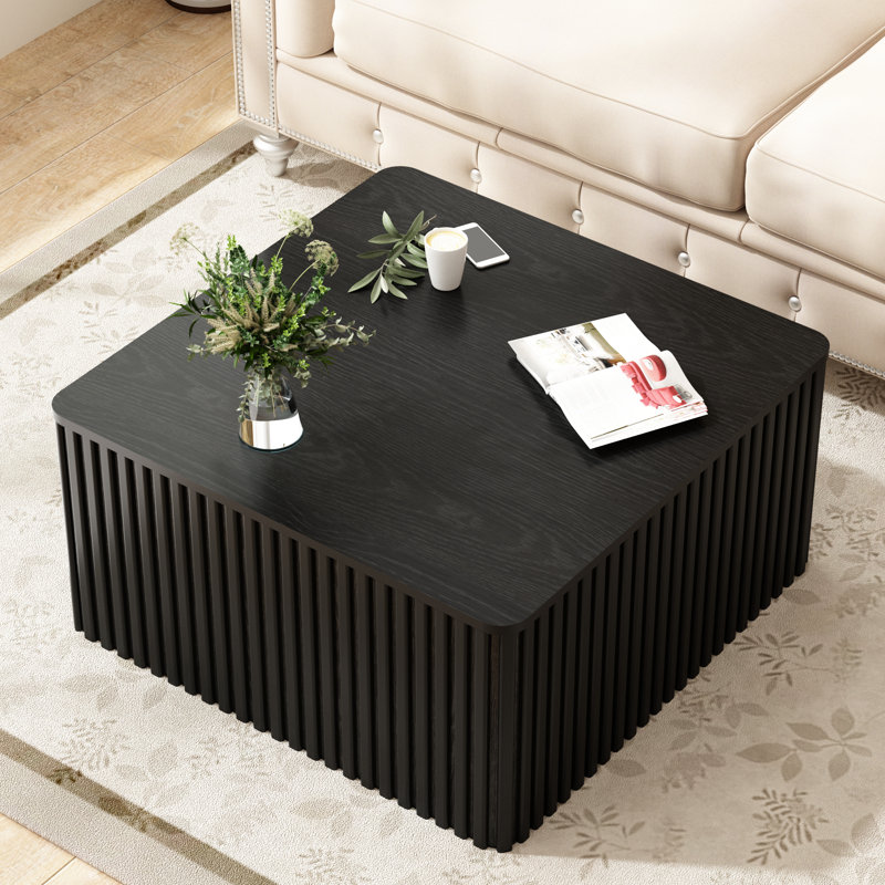 Plateau basculant carré cannelé l 30 po avec table basse de rangement 10 min à assembler rapidement, Noir