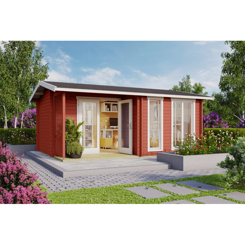 Lasita Brighton 17 x 13 Ft. Premium Log Cabin With Tempered Double Glazing (44mm), BRIGHTON 44 SWEDISH RED
