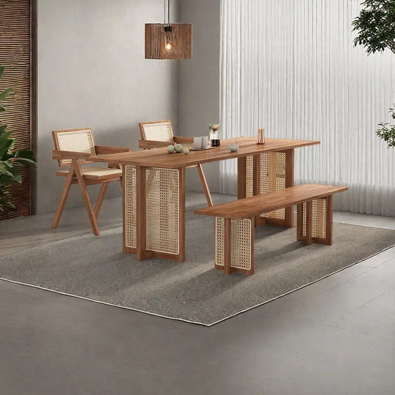 Rattan household dining table, 29.13"H x 55.12"L x 31.5"W