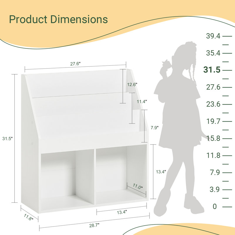 Fifield White Kids Bookcase with 3 Tiers and Toy Storages