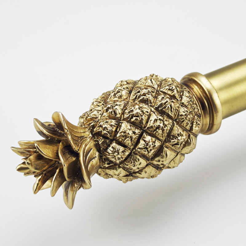 Ensemble de tringle à rideaux simple réglable 1-1 / 8 po avec fleurons d'ananas, Doré, 37" – 72"