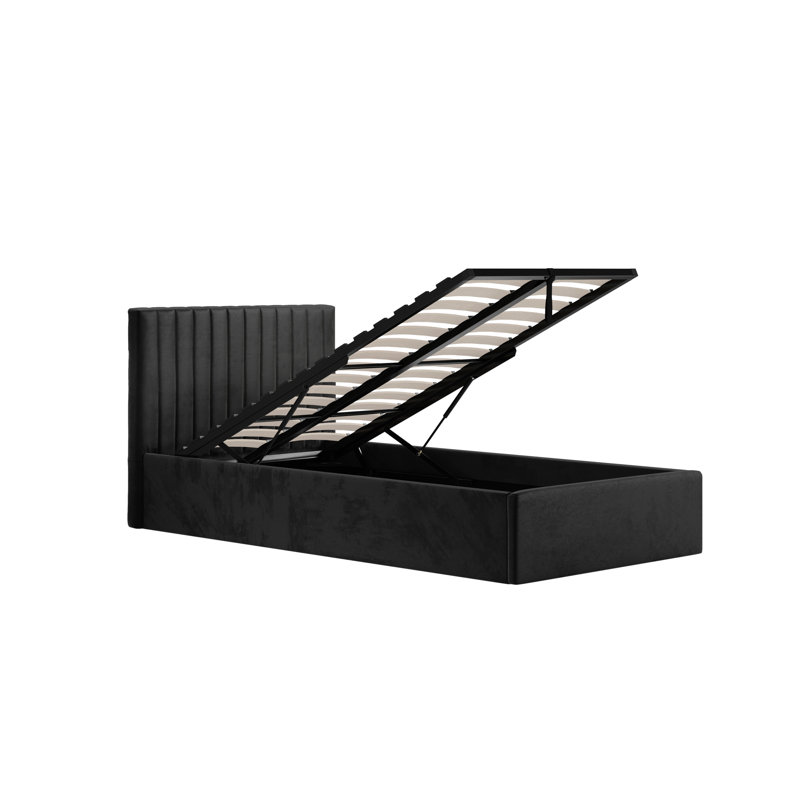 Berlin Upholstered Ottoman Storage Bed, Black, Single (3')