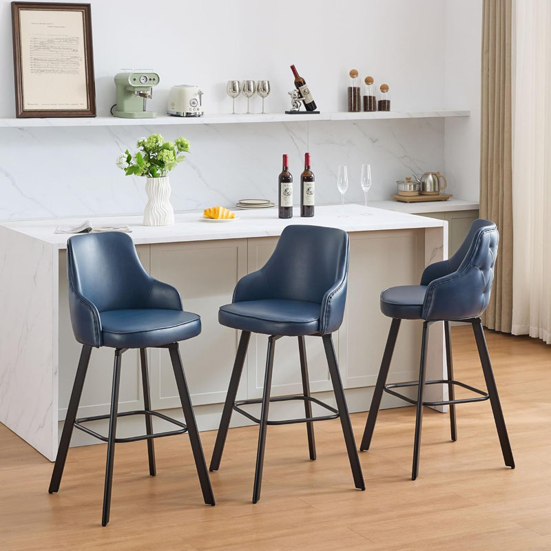 Tabouret de bar pivotant en cuir avec dossier haut (ensemble de 3), Bleu, 3, Tabouret de bar (siège d'une hauteur de 30 po)