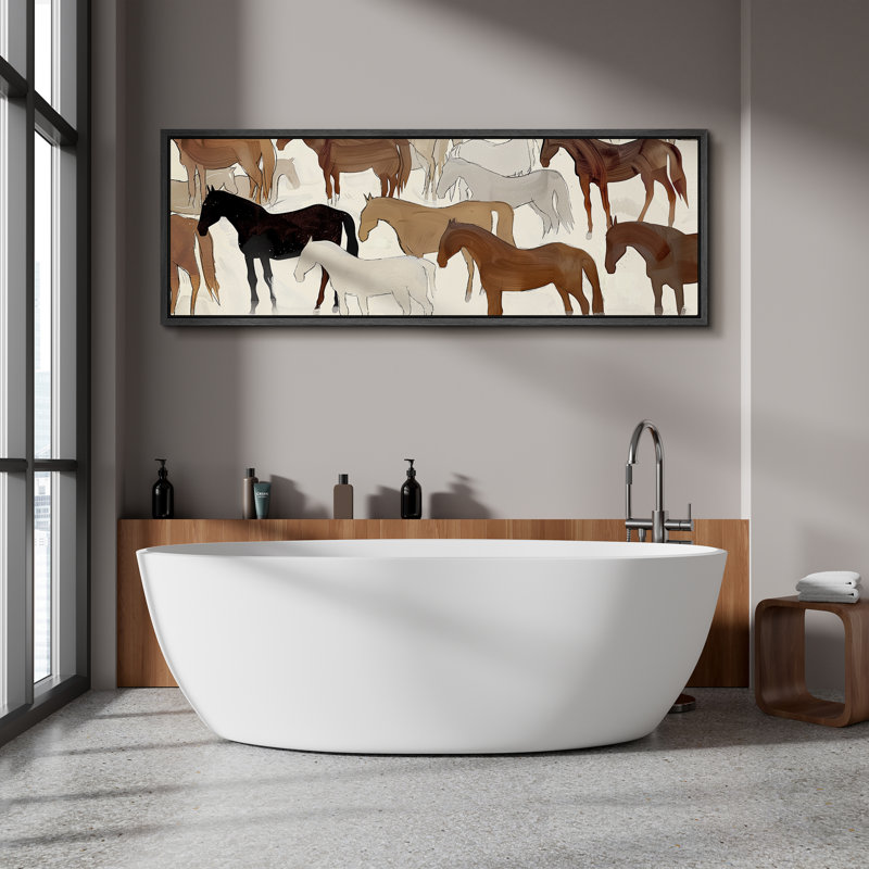 Illustration abstraite de chevaux dans des tons neutres, art moderne, H 20 po x l 60 po, Noir, noir, noir, noir