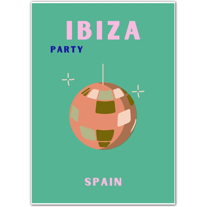 Ibiza Disco Party Tropical Retro Art Print, 42 cm H x 30 cm W