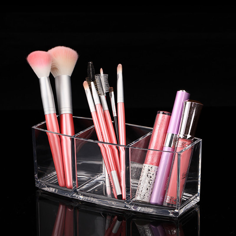 Clear Makeup Brush Organizer, 3 Slot Acrylic Cosmetics Brushes Storage