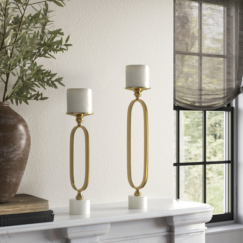 2 Piece Tabletop Candlestick Set, Gold