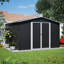 Remise de rangement extérieure en métal 10 x 10 pi, noire, structure robuste, portes doubles verrouillables, toutes saisons pour cour, pelouse et patio, outils spacieux, toit imperméable et incliné avec ventilation coulissante