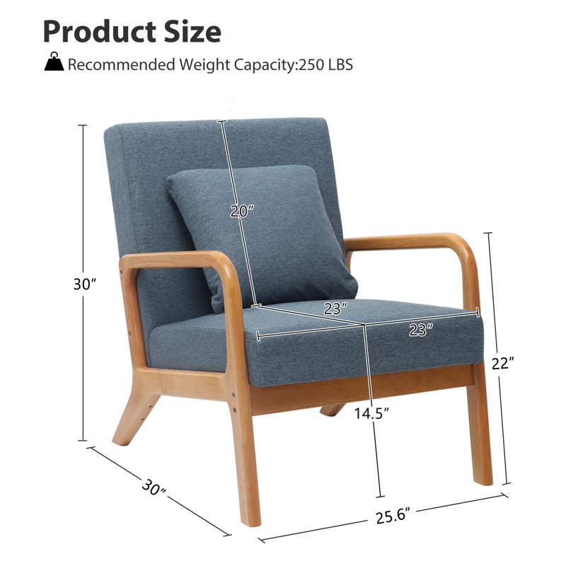 Fanci 25.6" Wide Accent Chair, Blue Linen / Medium Yellow Wood