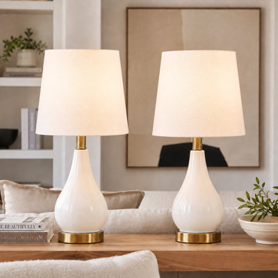 Conyers 18" Modern Ceramic Table Lamp Set with USB Ports and Polished Antique Bronze Base