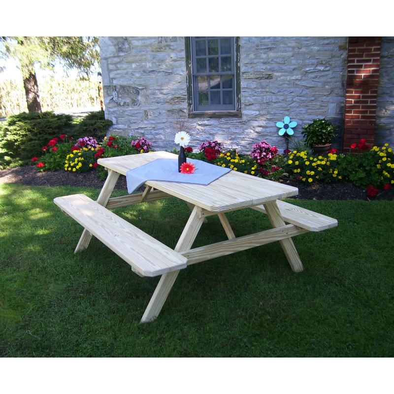 Table de pique-nique en bois massif Seneca, Brut