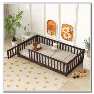 Twin Size Floor Bed with Fence and Door