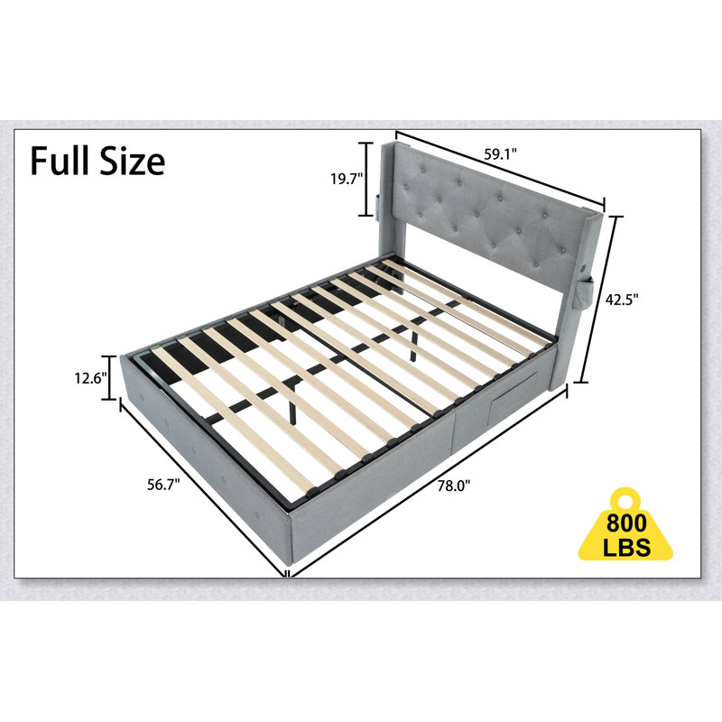 Platform Bed Frame With Gas Lift Storage And USB Ports, Light Gray