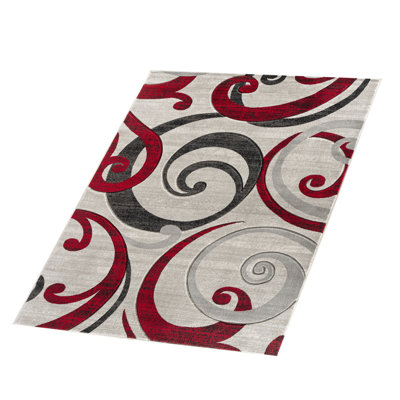Modern Hand-Carved Swirl Area Rug In Silver Grey Soft Plush Glam Collection