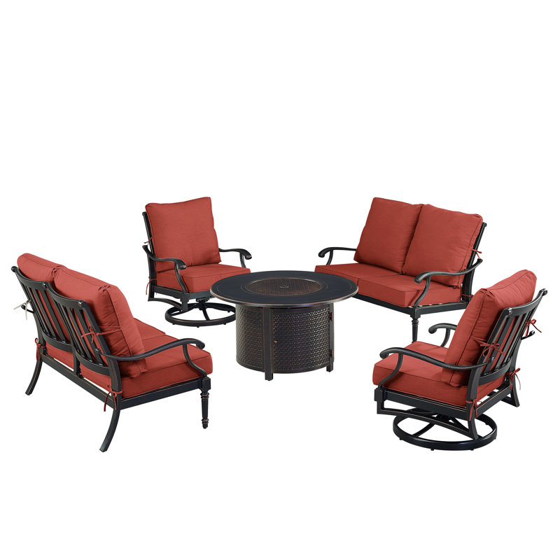 Ensemble de conversation d'extérieur pour 6 personnes avec coussins Paig, Rouge